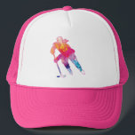 Women's Pink Hockey Player Watercolor Cap<br><div class="desc">Women's Pink Bring It Hockey player Watercolor Cap</div>