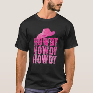 Womens Pink Howdy Cow Girl Western Country Souther T-Shirt