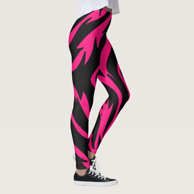 Womens Pink Leggings, Cute Pink and Black Striped Leggings (Right)
