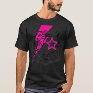 Womens Pink Lightning Bolt Tiger Face Star VNeck T-Shirt