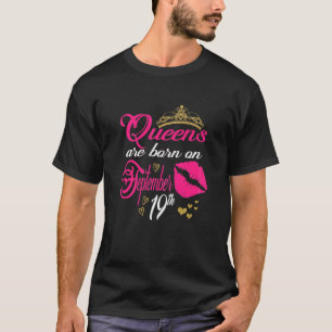 Womens Pink Lip Print Queens Are Born On September T-Shirt