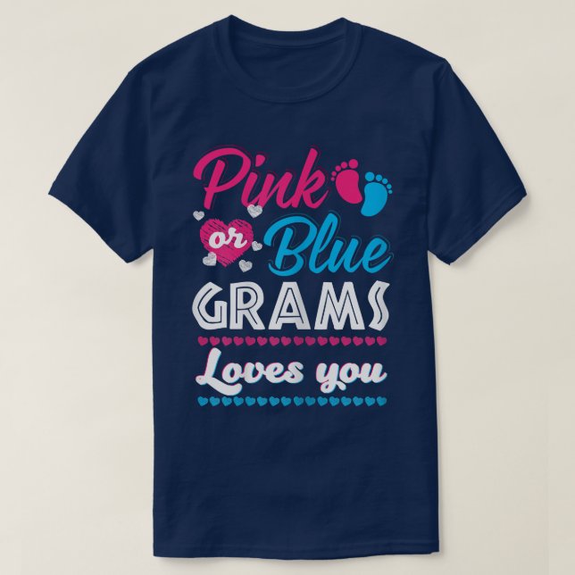 Womens Pink Or Blue Grams Loves You Gender Reveal  T-Shirt (Design Front)