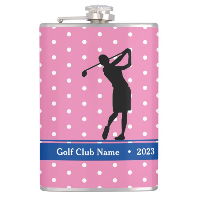 Women's Pink Polkadot "Birdie Juice" Bottle Flask (Front)