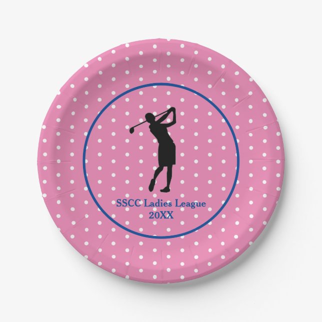 Women's Pink Polkadot Golf Party Plate (Front)