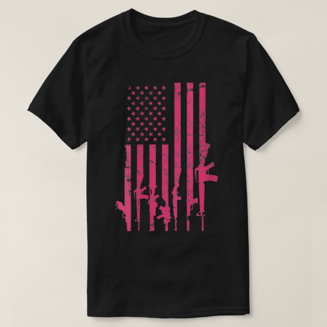 Womens Pink Pro Gun USA Flag  Funny Ladies Womens  T-Shirt (Design Front)