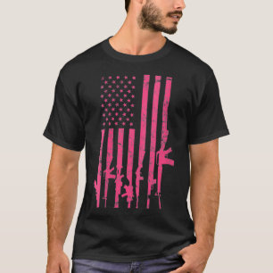 Womens Pink Pro Gun USA Flag  Funny Ladies Womens  T-Shirt