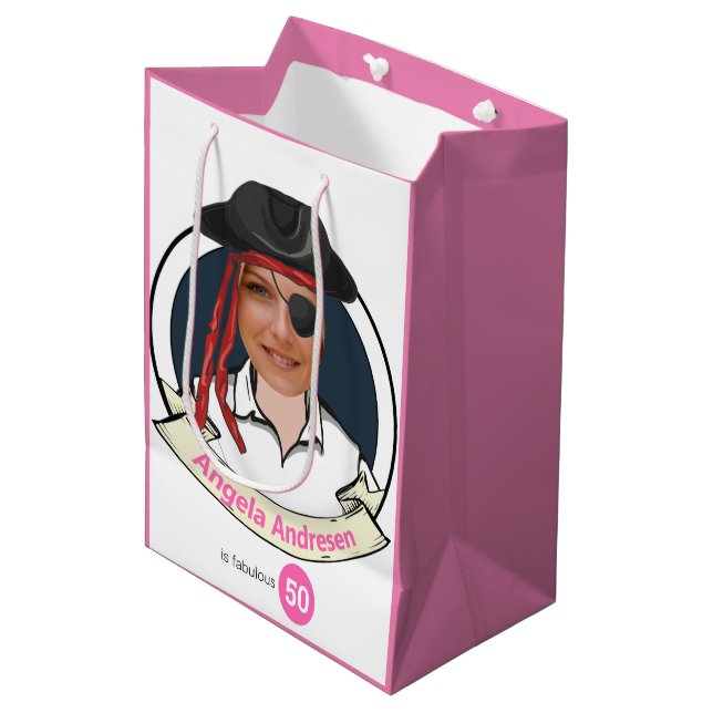Womens Pirate Birthday Funny 50th Face Great  Medium Gift Bag (Front Angled)