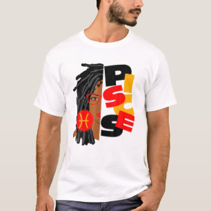 Womens Pisces Girl Afro Locs Girl Zodiac Signs Bir T-Shirt