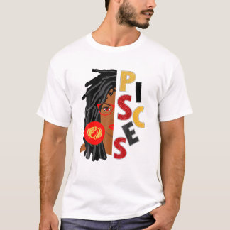 Womens Pisces Girl Afro Locs Girl Zodiac Signs Bir T-Shirt