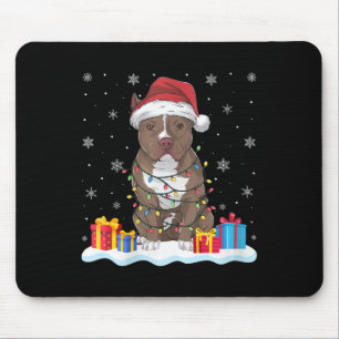 Womens Pitbull Dog Santa Hat Christmas Tree Light Mouse Mat