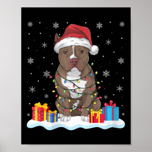 Womens Pitbull Dog Santa Hat Christmas Tree Light Poster