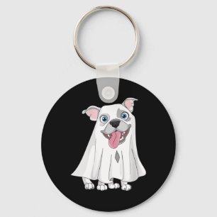 Womens Pitbull Dog Wearing A White Ghost Costume Key Ring