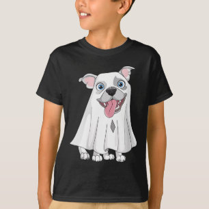 Womens Pitbull Dog Wearing A White Ghost Costume T-Shirt