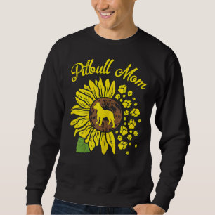 Womens Pitbull Mum Sunflower Paw Pittie Dog Owner  Sweatshirt