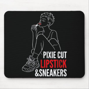 Women's pixie cut lipstick and sneakers funny mouse mat