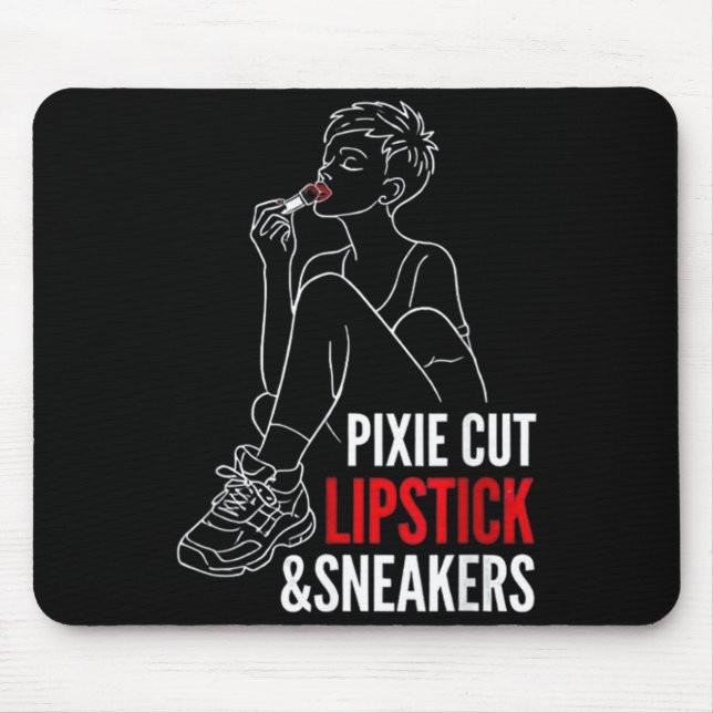 Women's pixie cut lipstick and sneakers funny mouse mat (Front)
