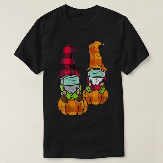 Womens Plaid Gnomes Pumpkin Face Mask Thanksgiving T-Shirt (Design Front)