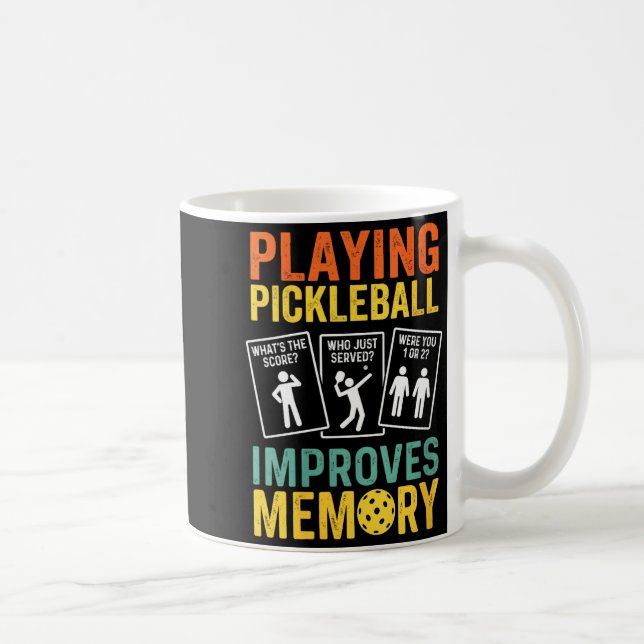 Womens playing pickleball improves memory funny coffee mug (Right)