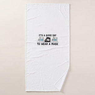 Womens Polar Bear Black Bear Wearing Face Mask Bath Towel