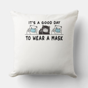 Womens Polar Bear Black Bear Wearing Face Mask Cushion