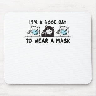 Womens Polar Bear Black Bear Wearing Face Mask Mouse Mat