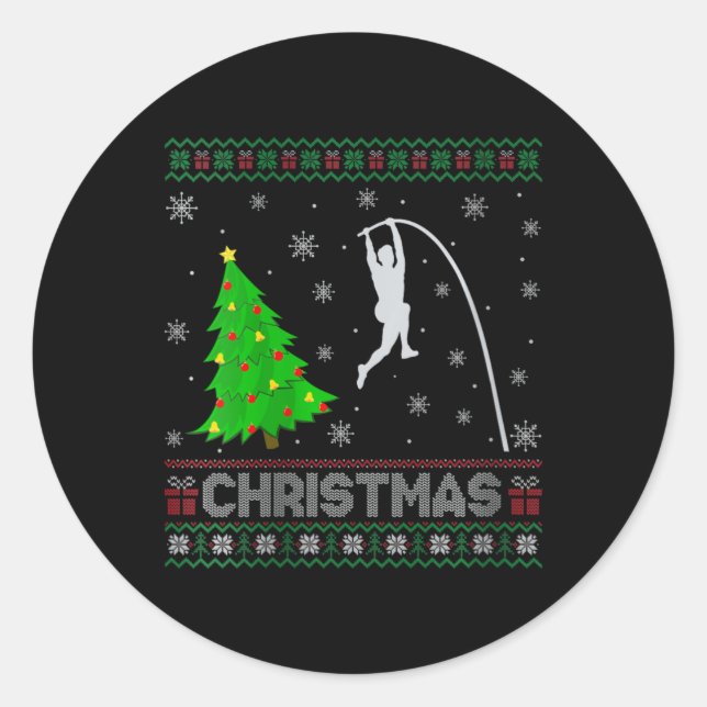 Womens Pole Vault Xmas Tree Lighting Ugly Christma Classic Round Sticker (Front)