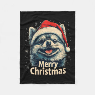 Womens Pomeranian Santa Hat Merry Christmas Xmas P Fleece Blanket
