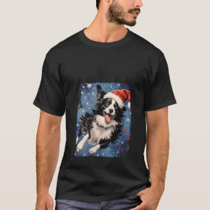 Womens Pop Art Christmas Dog Border Collie V Neck T-Shirt