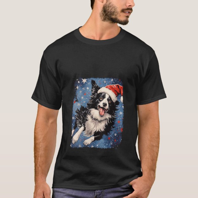 Womens Pop Art Christmas Dog Border Collie V Neck  T-Shirt (Front)