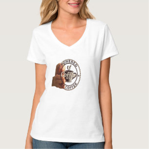 Women's "Powered By Coffee" Graphic V-Neck T-Shirt