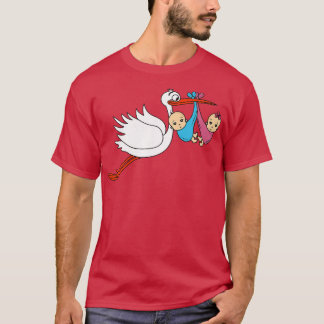 Womens Pregnancy Funny Stork Twins Boy Girl Baby P T-Shirt