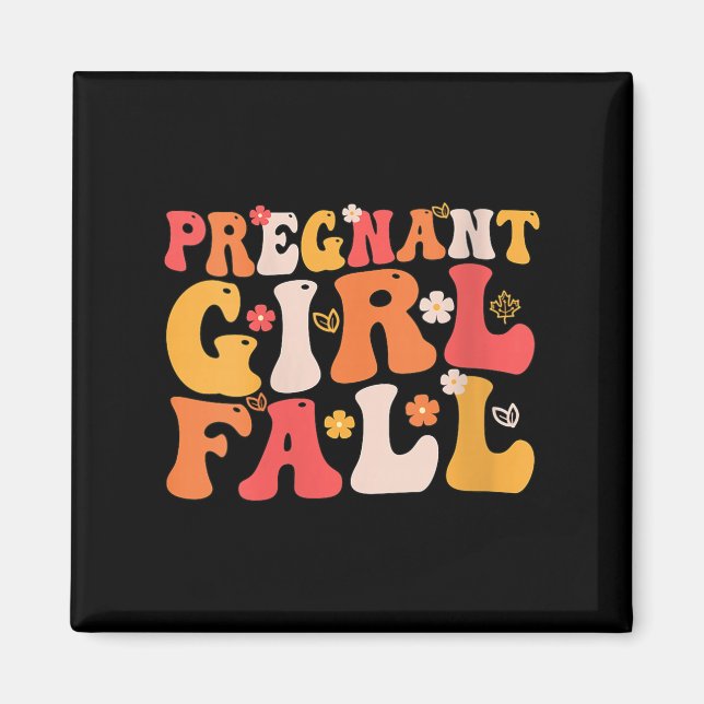 Womens Pregnant Girl Fall Groovy Pregnancy Baby An Magnet (Front)