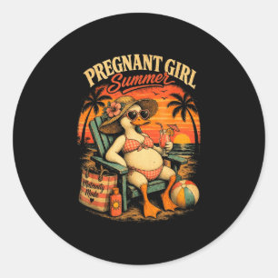 Womens pregnant girl summer funny duck baby classic round sticker