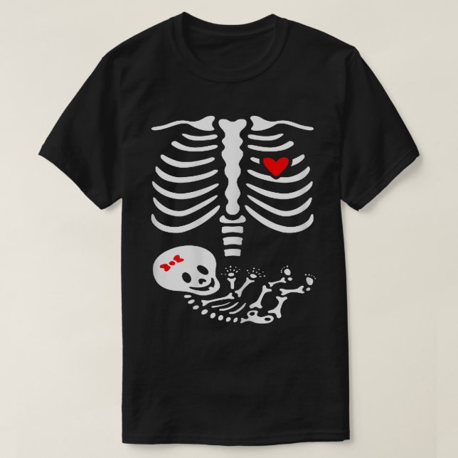 Womens Pregnant Mom Halloween  Baby Skeleton  T-Shirt (Design Front)