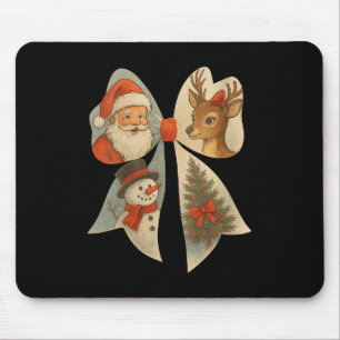 Womens Preppy Christmas Coquette Bow Reindeer Snow Mouse Mat