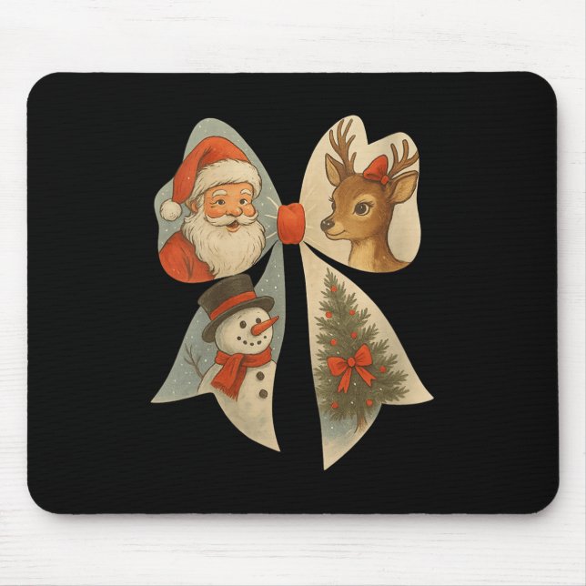 Womens Preppy Christmas Coquette Bow Reindeer Snow Mouse Mat (Front)