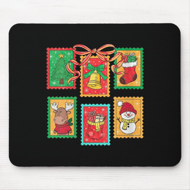 Womens Preppy Christmas Stamps Coquette Bow Reinde Mouse Mat (Front)