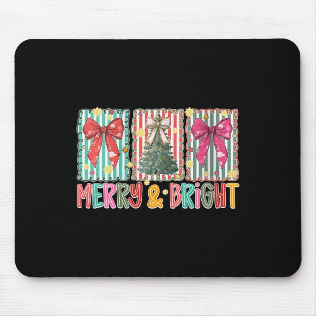 Womens Preppy Coquette Bow Christmas Tree Merry An Mouse Mat (Front)