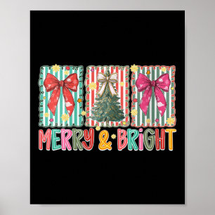 Womens Preppy Coquette Bow Christmas Tree Merry An Poster