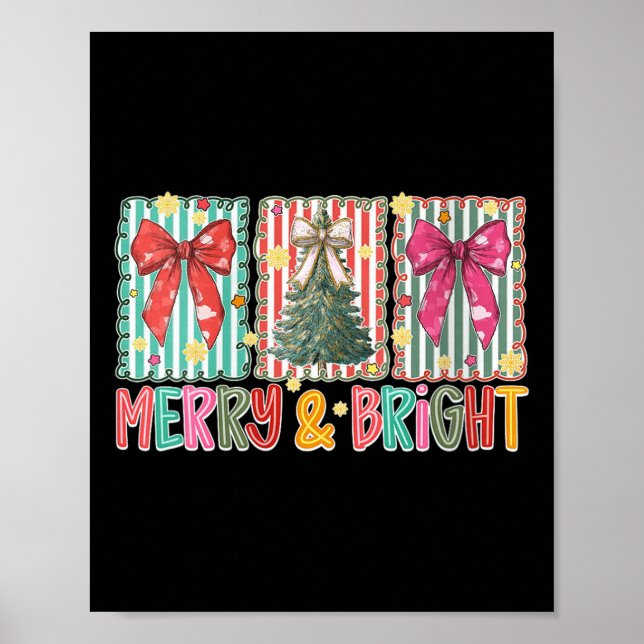 Womens Preppy Coquette Bow Christmas Tree Merry An Poster (Front)
