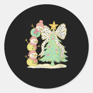 Womens Preppy Coquette Christmas Snowm 2025 Funny  Classic Round Sticker