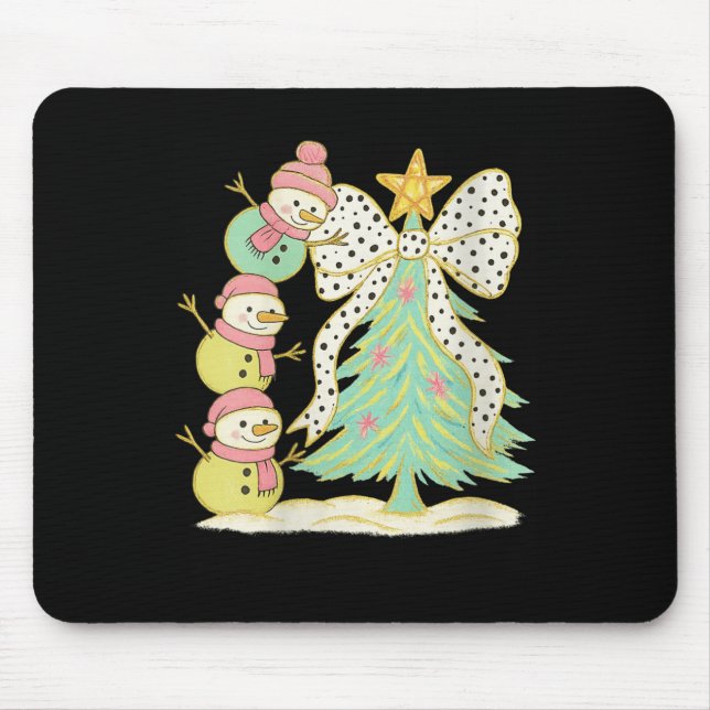 Womens Preppy Coquette Christmas Snowm 2025 Funny  Mouse Mat (Front)