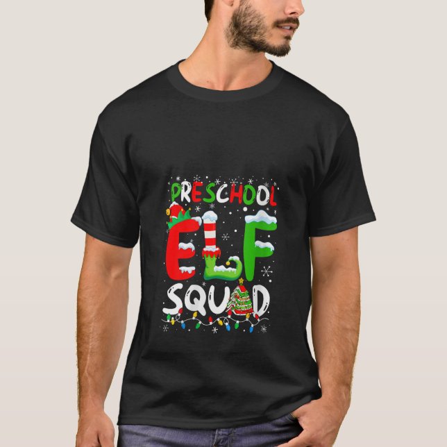 Womens Preschool ELF Squad Funny Christmas ELF Stu T-Shirt (Front)