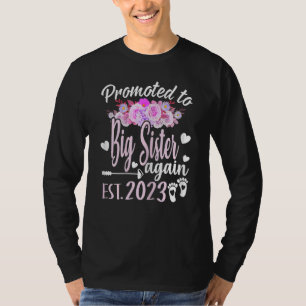 Womens Promoted To Big Sister Again 2023 Floral Mo T-Shirt