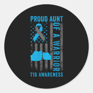 Womens Proud Aunt Of A T1d Warrior Type 1 Diabetes Classic Round Sticker