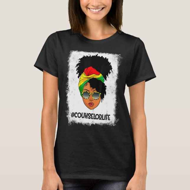 Womens Proud Counsellor Afro Messy Bun Black Histo T-Shirt (Front)
