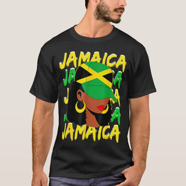Womens Proud Jamaican Afro Black Woman Jamaica Fla T-Shirt (Front)