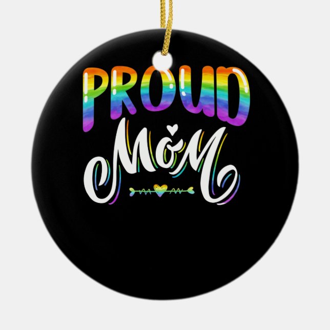 Womens Proud Mum LGBT Gay Pride Lesbian Rainbow Ceramic Tree Decoration (Front)