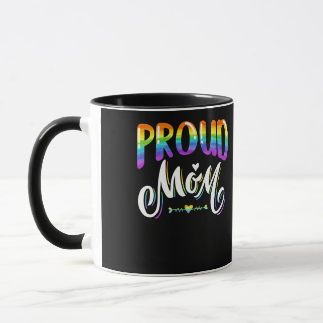 Womens Proud Mum LGBT Gay Pride Lesbian Rainbow Mug (Left)