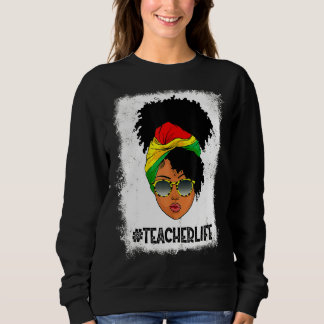 Womens Proud Teacher Life Afro Messy Bun Black His Sweatshirt